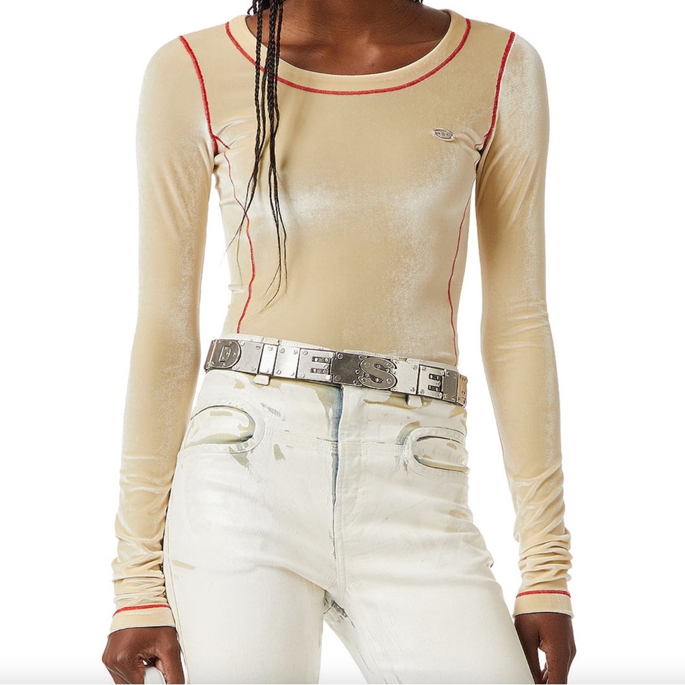 Sold out Diesel T Velly velour top in Isabelline beige cream light yellow color
